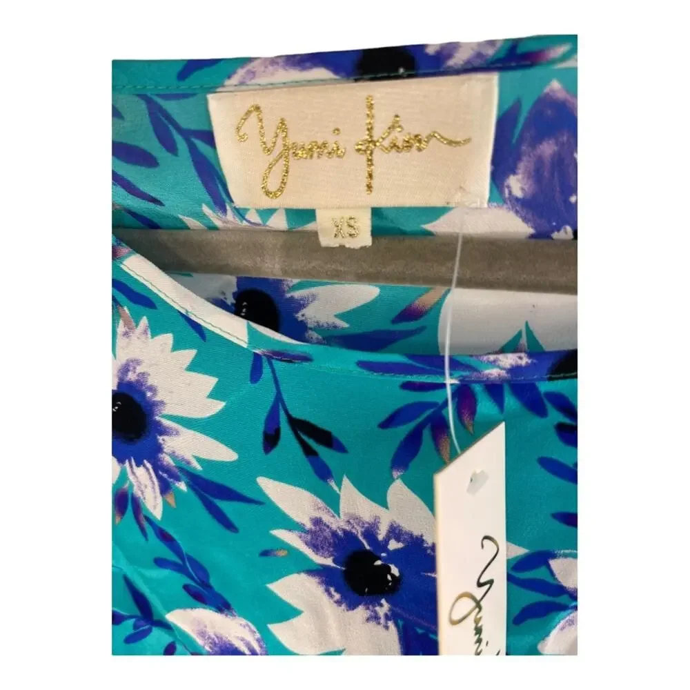 Yumi Kim Floral Top Short Sleeve 100% Silk Blouse Boho Garden Summer Party XS